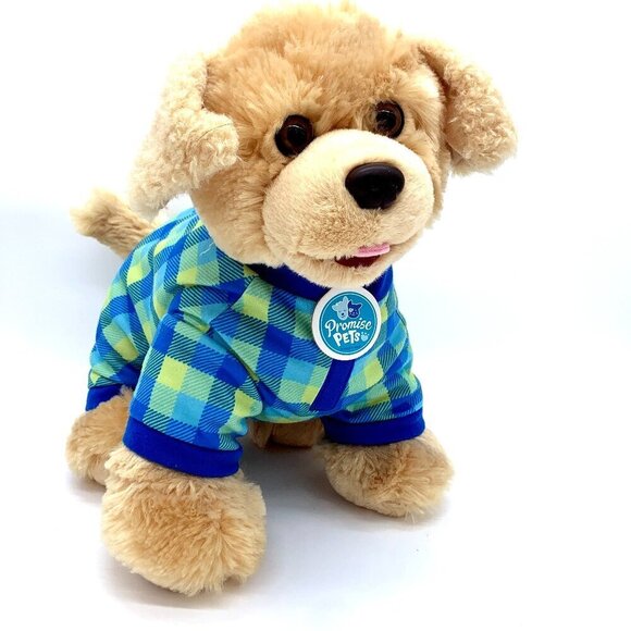 Build-A-Bear Promise Pets Golden Retriever Plush Dog w Buffalo Plaid Sleeper - Picture 2 of 9